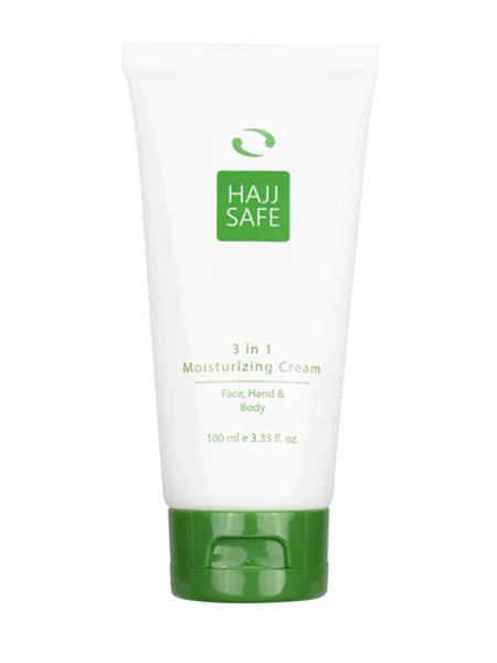Hajj & Umrah Unscented, Alcohol Free 3 in 1 Moisturizing Cream - Hajj Safe - 100ml (For Face, Hands & Body)