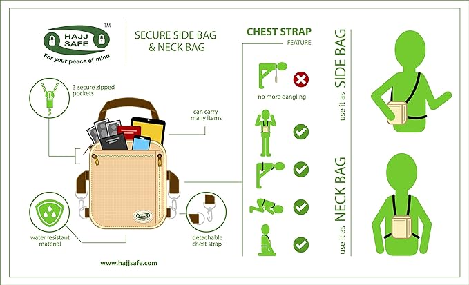 Hajj Safe: Secure Hajj & Umrah Large Side & Neck Bag