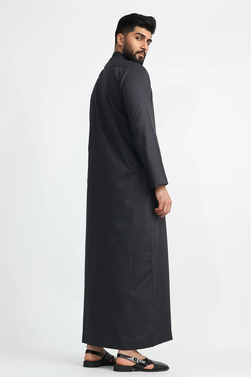 Black Saudi Collar Thobe By Al noor- J1516