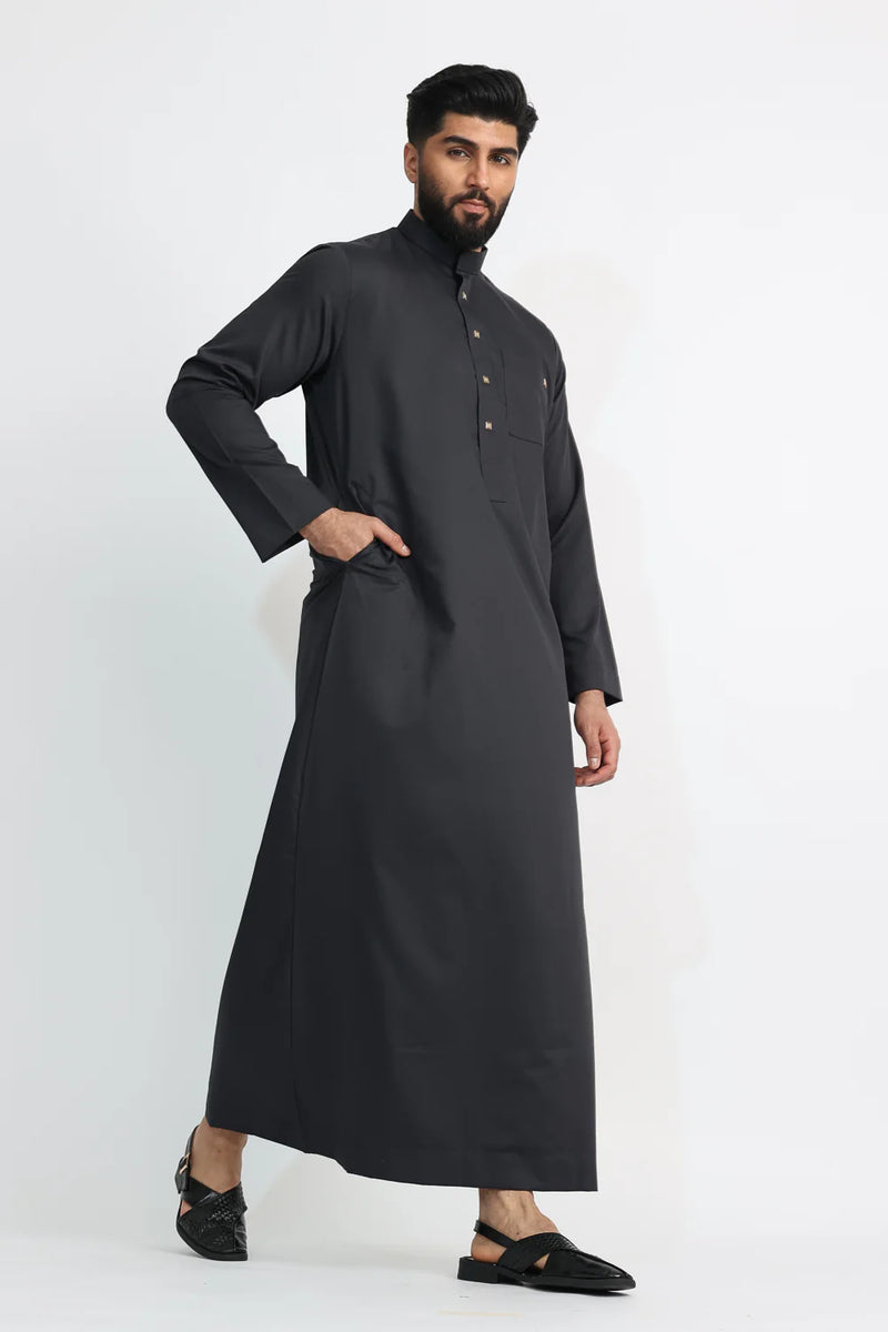 Black Saudi Collar Thobe By Al noor- J1516