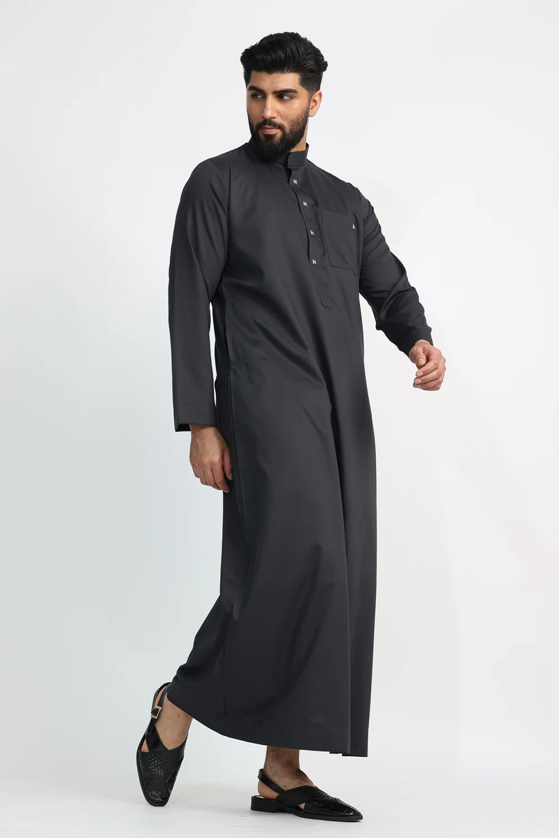 Black Saudi Collar Thobe By Al noor- J1516