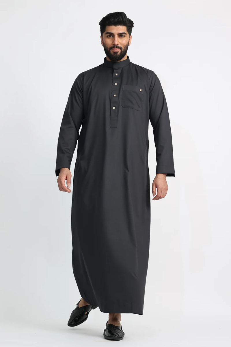 Black Saudi Collar Thobe By Al noor- J1516