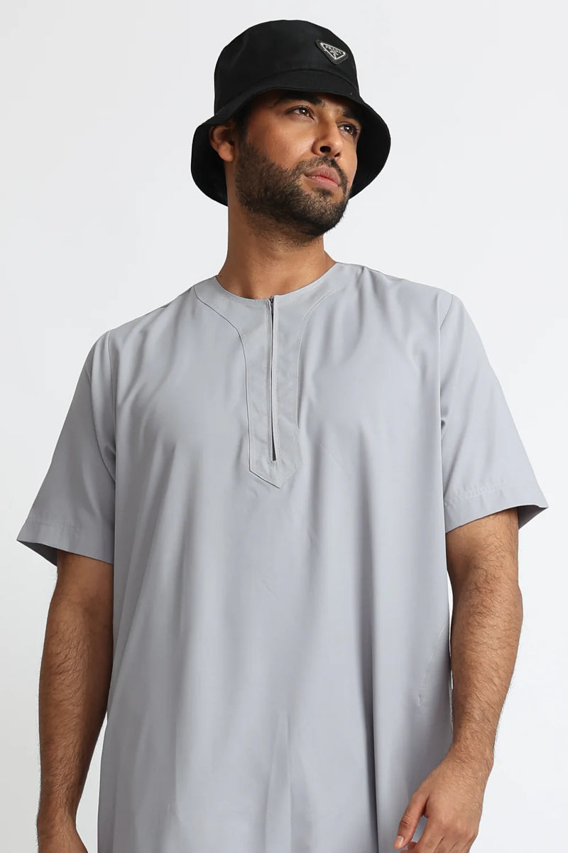 Tuscan Grey Cloud Half Sleeve Thobe By Al Noor