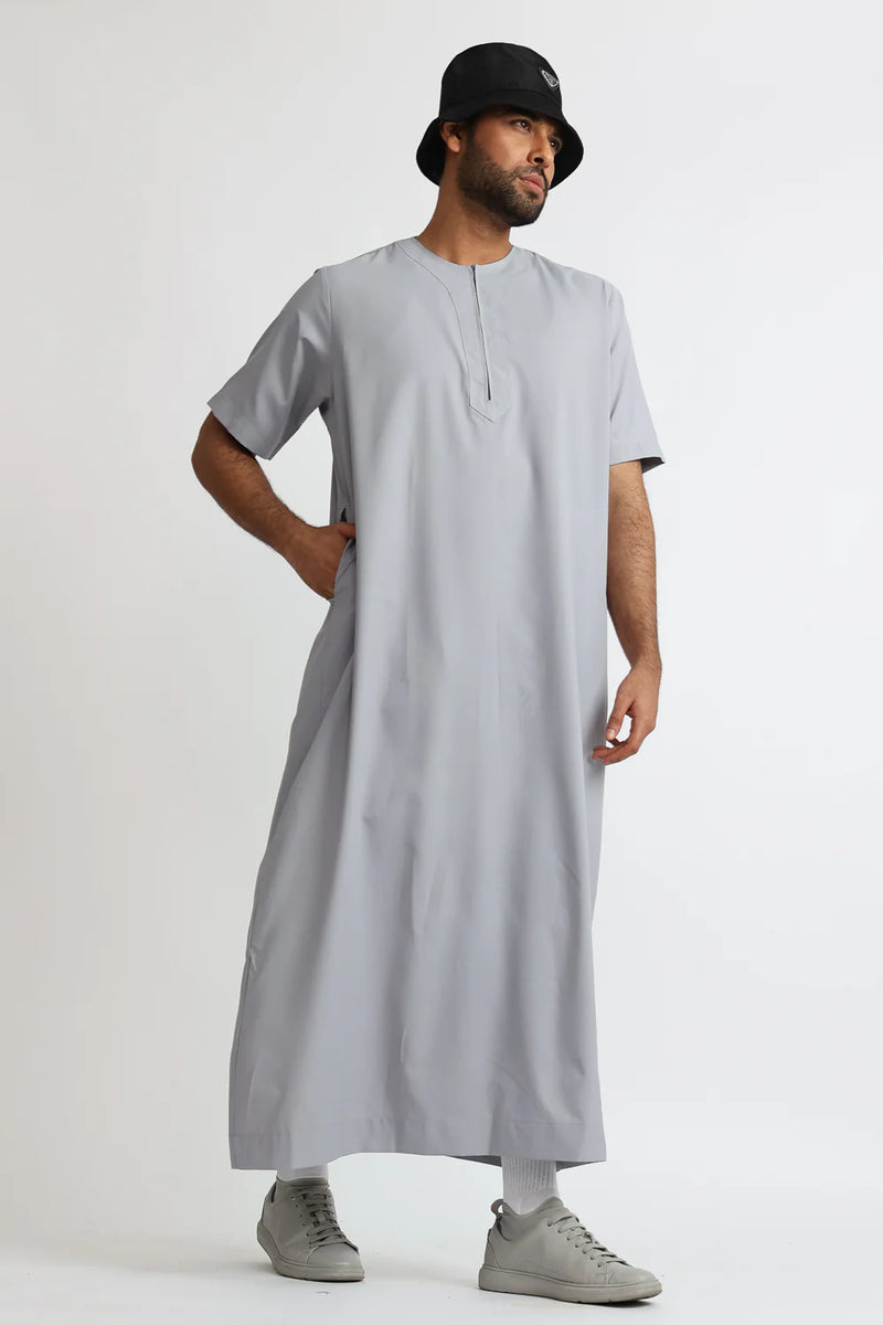 Tuscan Grey Cloud Half Sleeve Thobe By Al Noor