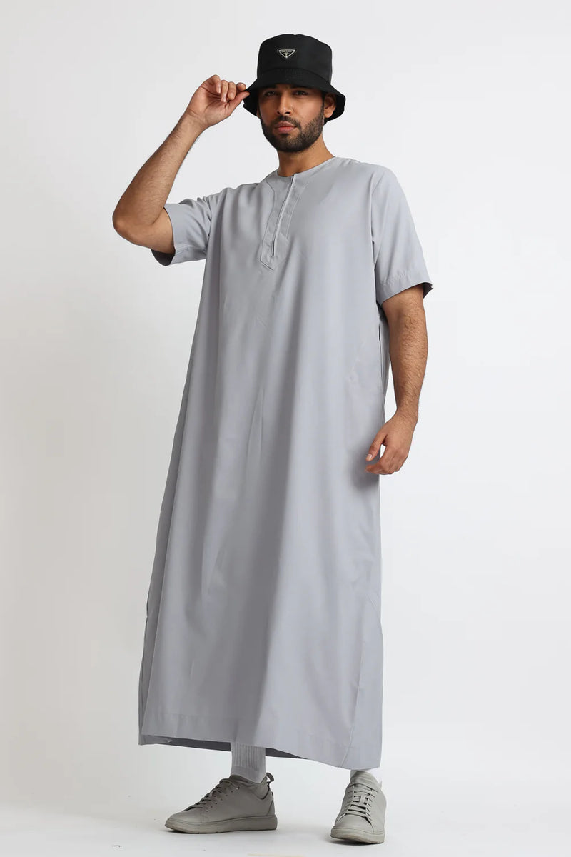 Tuscan Grey Cloud Half Sleeve Thobe By Al Noor