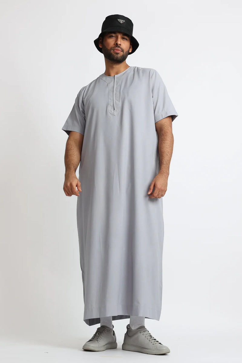 Tuscan Grey Cloud Half Sleeve Thobe By Al Noor