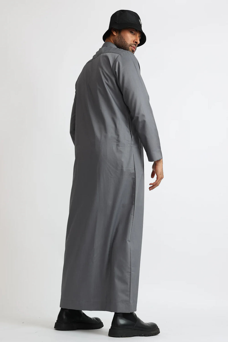 Saudi Collar Grey Thobe By Al noor- J1519
