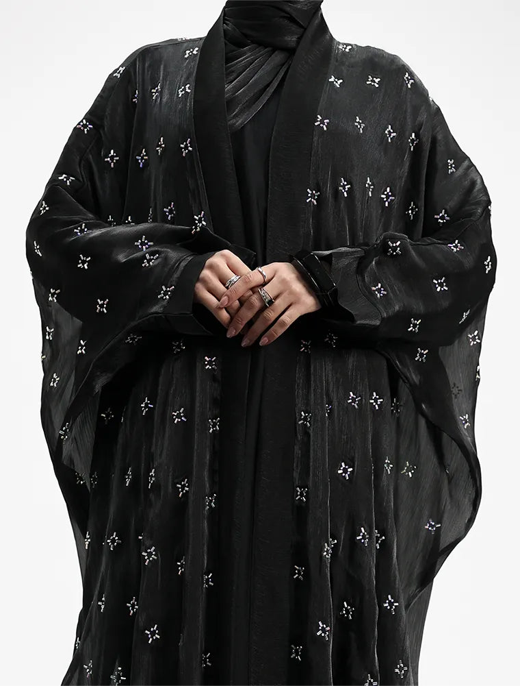 Black Sparkle Organza Kimono Set