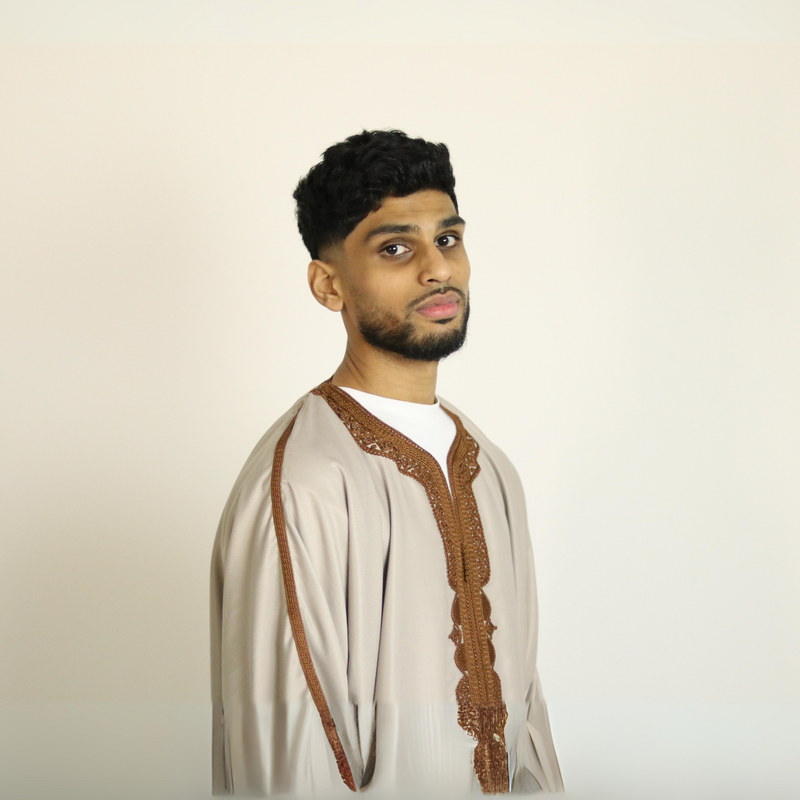 Beige - Brown Embroidery - Mens Moroccan Thobe