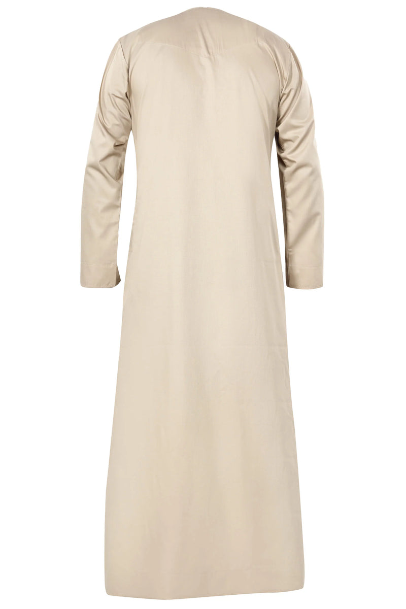 Khaki - Omani Thobe Premium Fabric Embroidered With Tassel