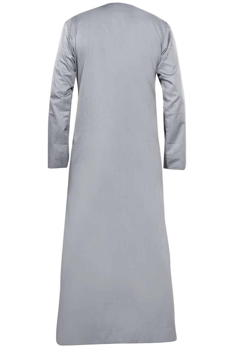 Light Grey - Omani Thobe Premium Fabric Embroidered With Tassel