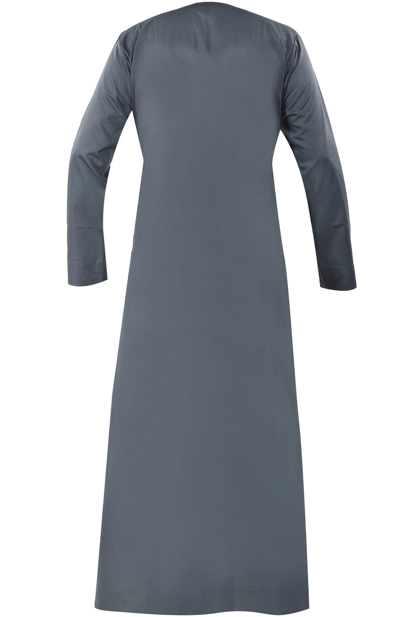 Grey - Omani Thobe Premium Fabric Embroidered With Tassel