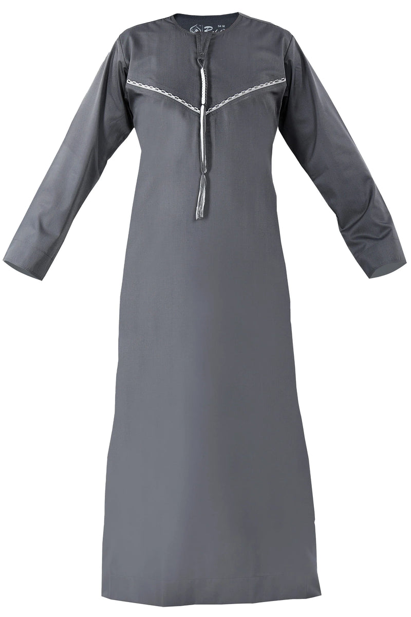 Light Pewter - Omani Thobe Premium Fabric Embroidered With Tassel