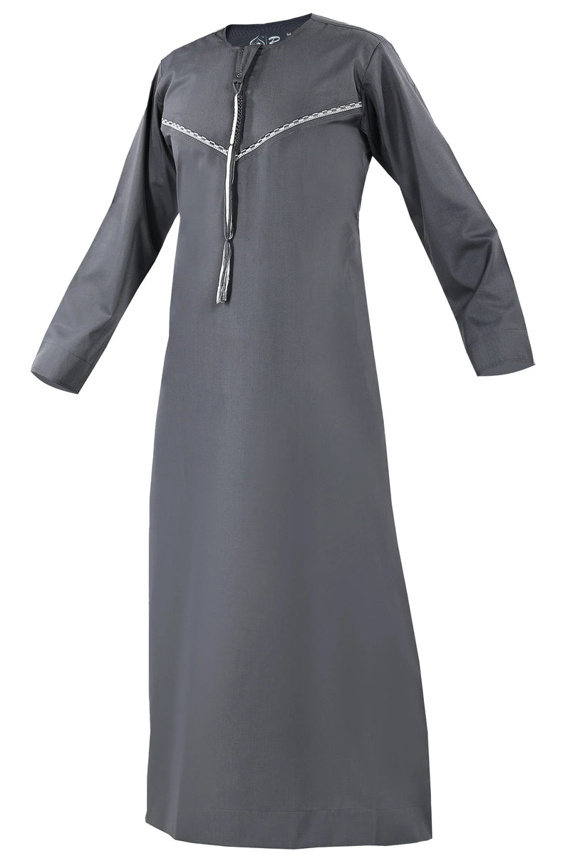 Light Pewter - Omani Thobe Premium Fabric Embroidered With Tassel