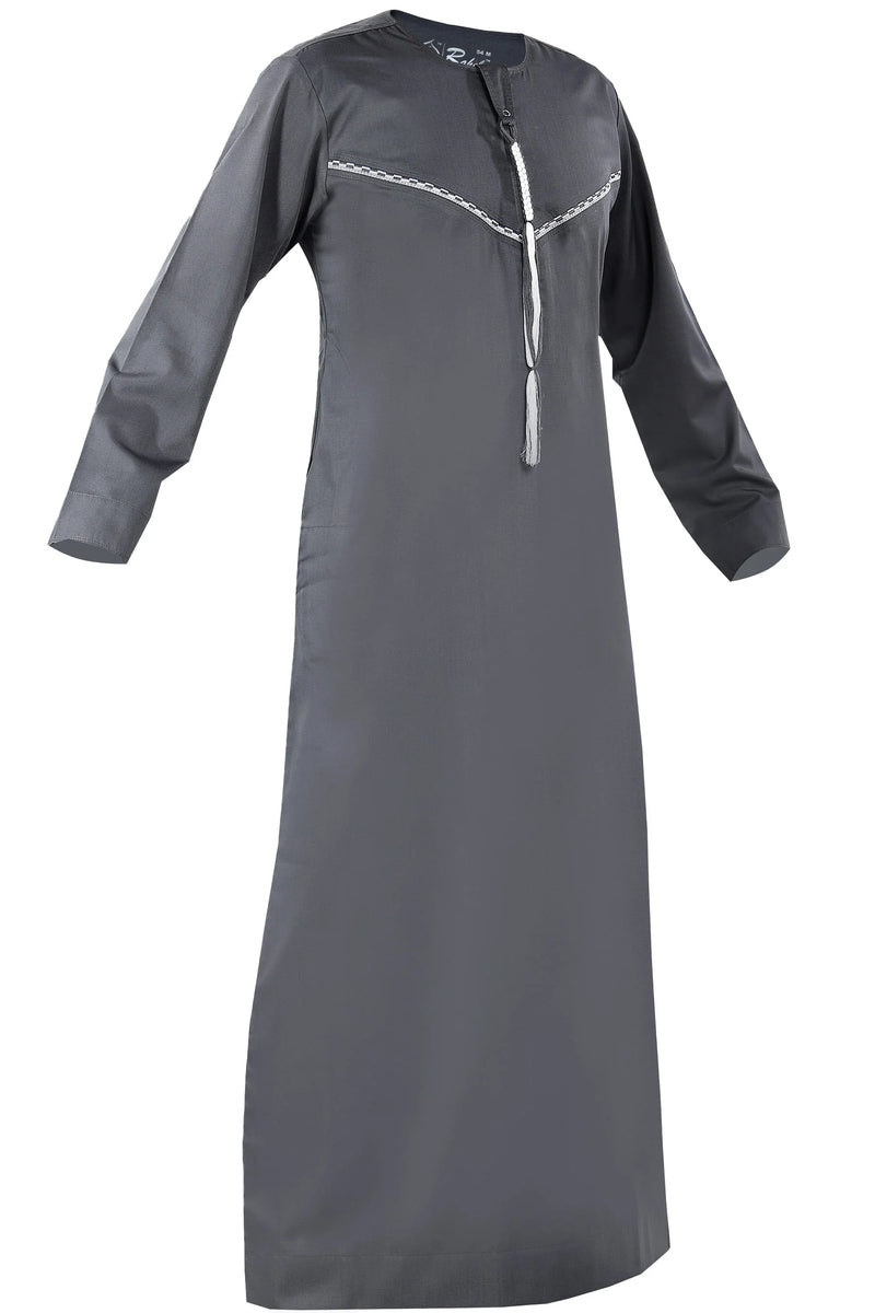Light Pewter - Omani Thobe Premium Fabric Embroidered With Tassel