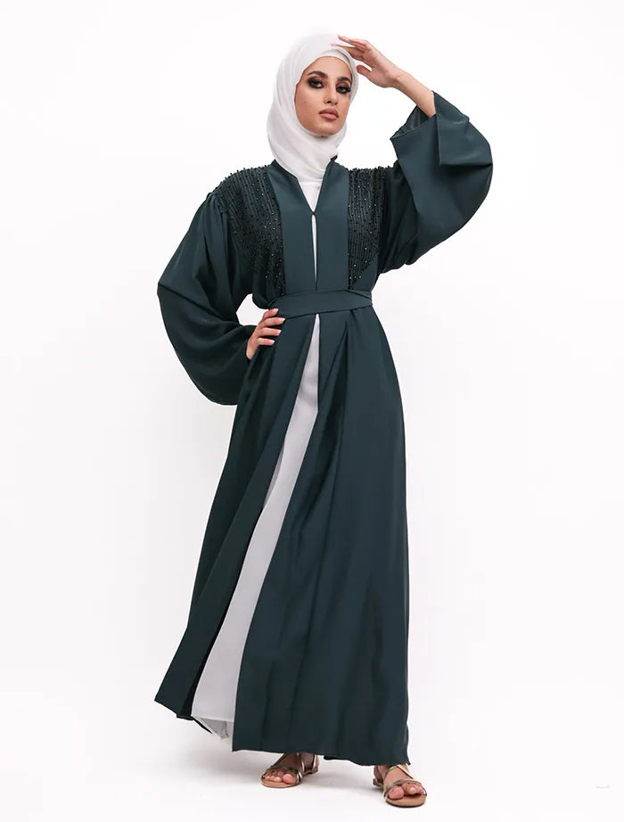 Bottle Green Aina Open Abaya