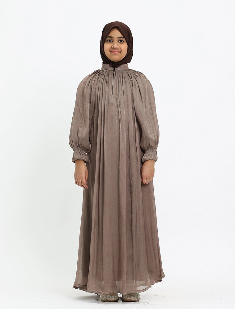 Mocha Organza Umbrella Girls Abaya