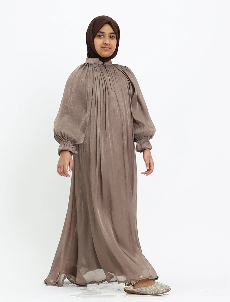 Mocha Organza Umbrella Girls Abaya