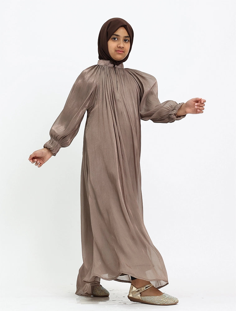 Mocha Organza Umbrella Girls Abaya