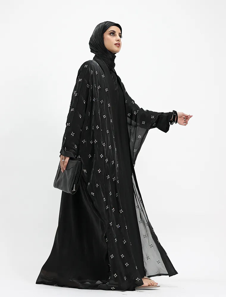 Black Sparkle Organza Kimono Set