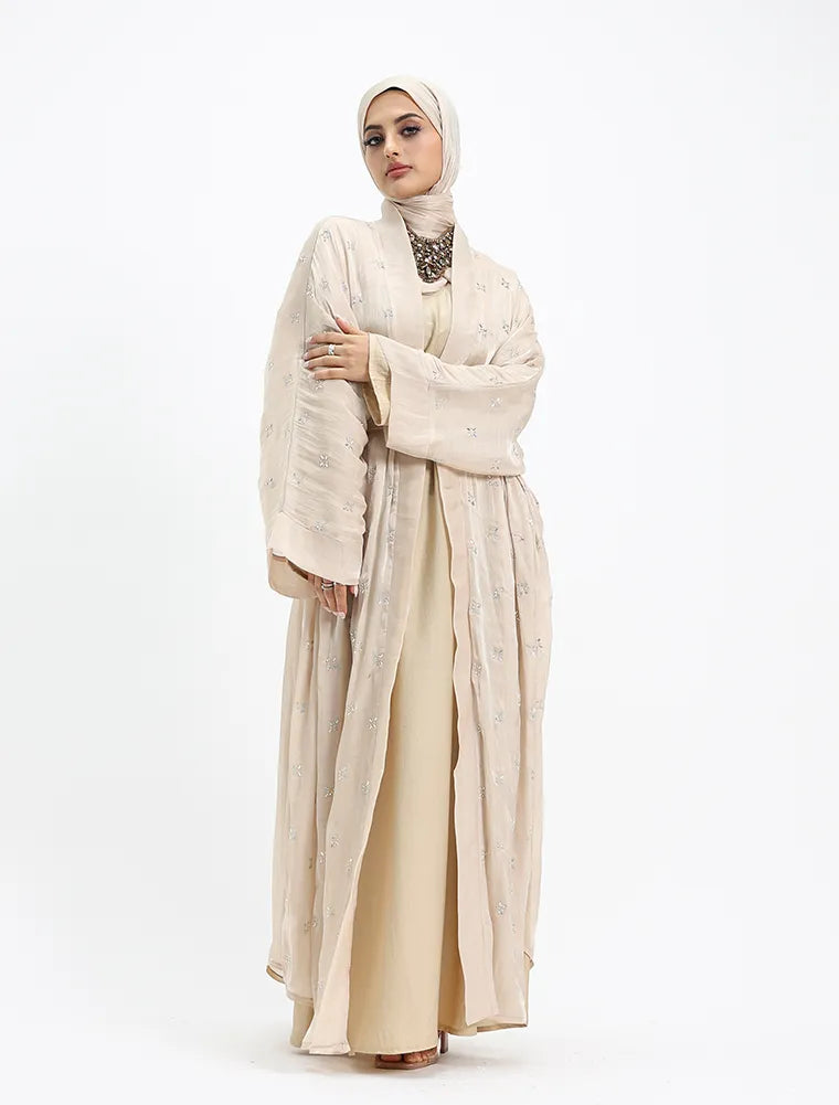 Beige Sparkle Organza Kimono Set