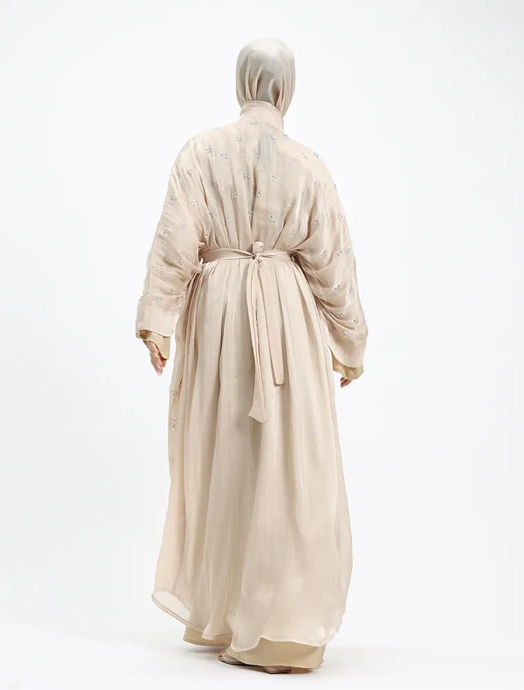Beige Sparkle Organza Kimono Set