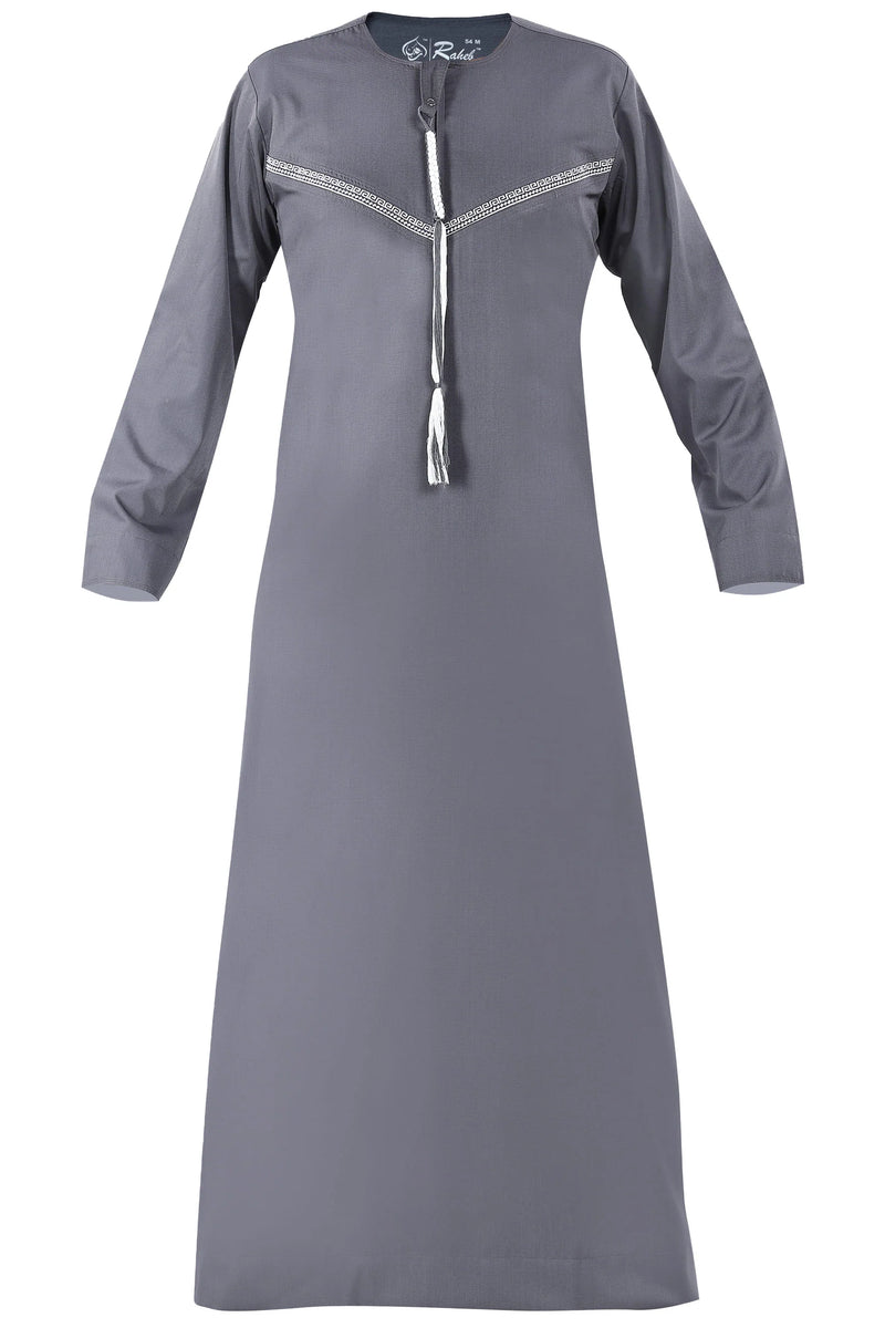 Omani Embroidery Thobe With Tassel color Light Ash Buy Royal Premium Fabric Gulf Style