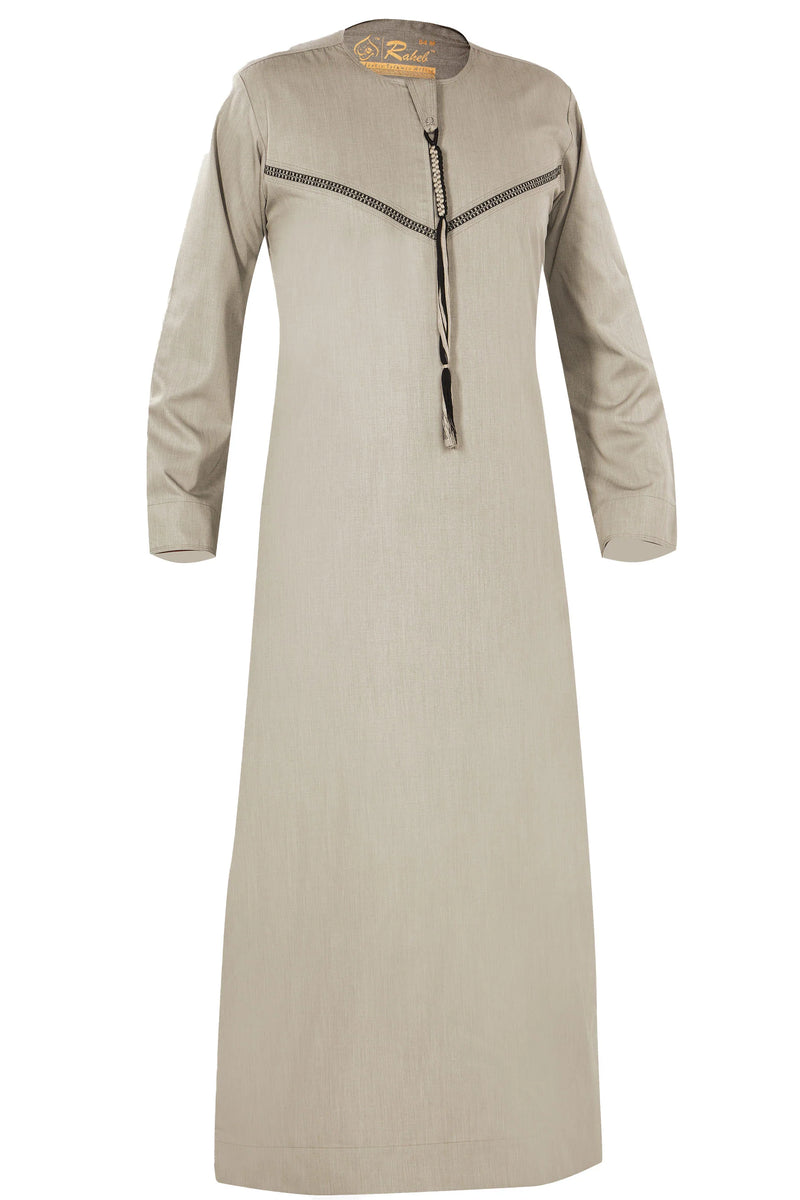 Omani Embroidery Thobe With Tassel color Slate Royal Premium Fabric Gulf Style