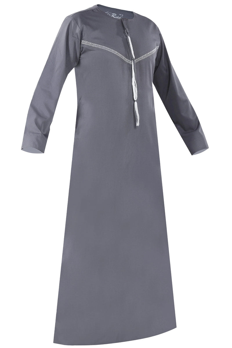Omani Embroidery Thobe With Tassel color Light Ash Buy Royal Premium Fabric Gulf Style