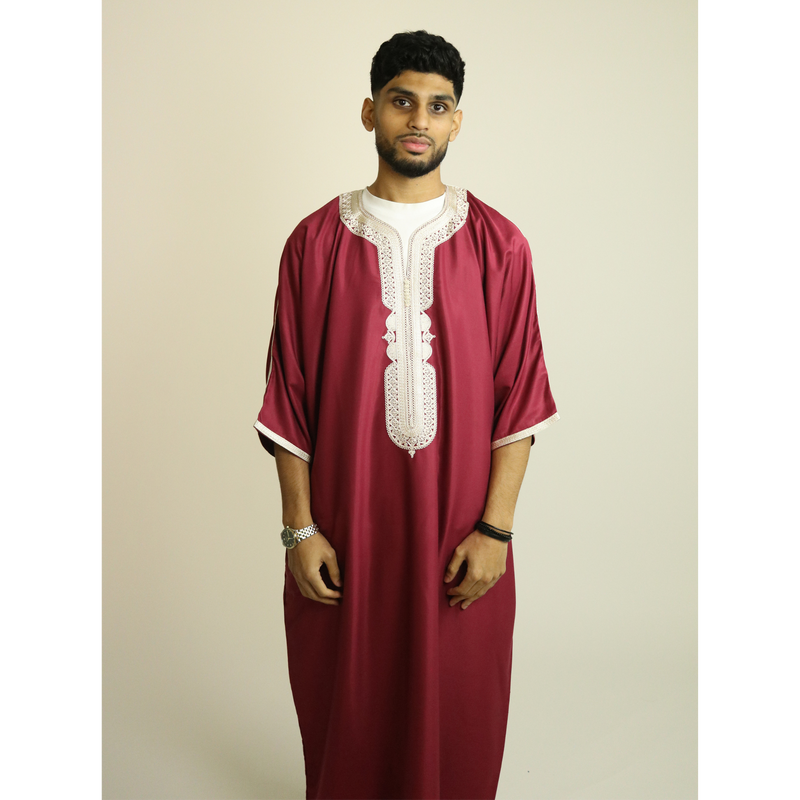 Red - Gold Embroidery - Mens Moroccan Thobe