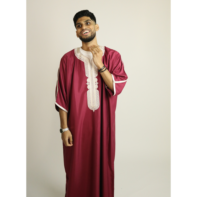 Red - Gold Embroidery - Mens Moroccan Thobe