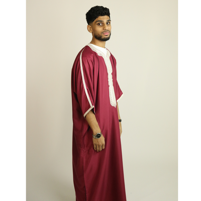 Red - Gold Embroidery - Mens Moroccan Thobe