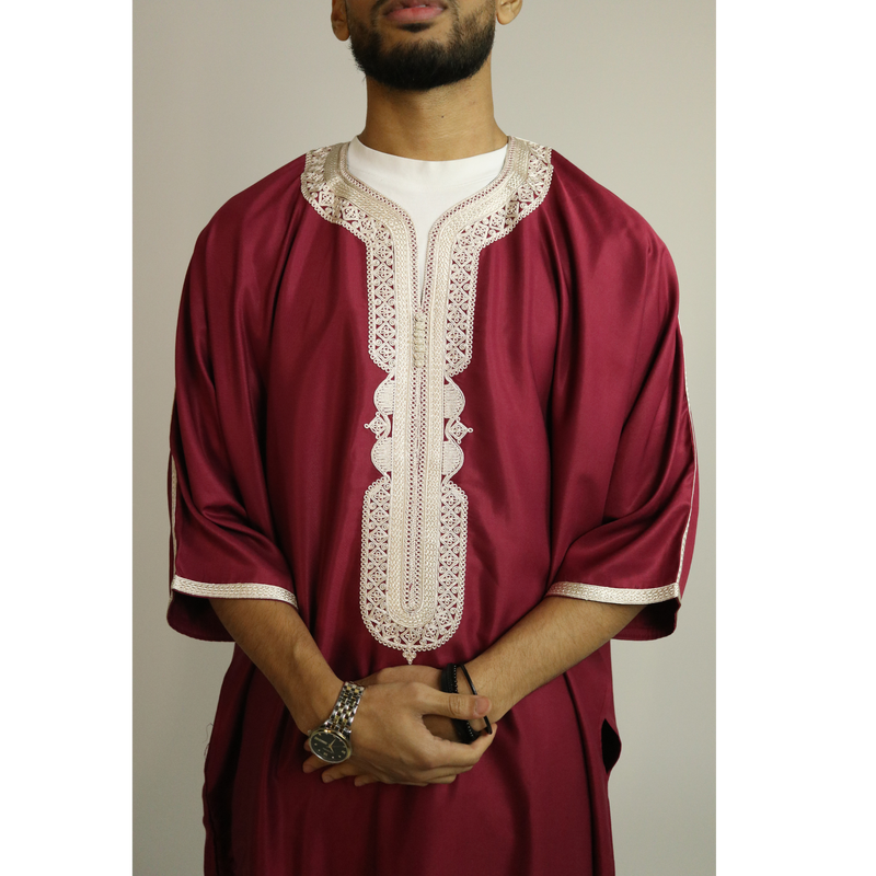 Red - Gold Embroidery - Mens Moroccan Thobe
