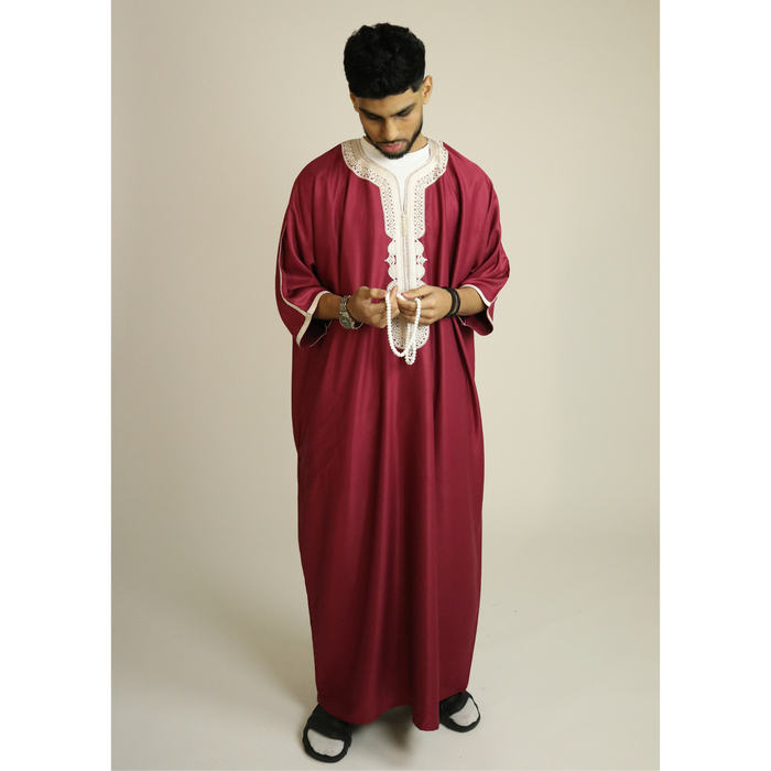 Red - Gold Embroidery - Mens Moroccan Thobe