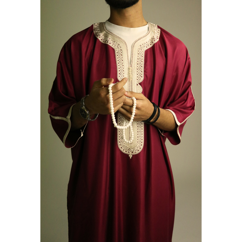 Red - Gold Embroidery - Mens Moroccan Thobe