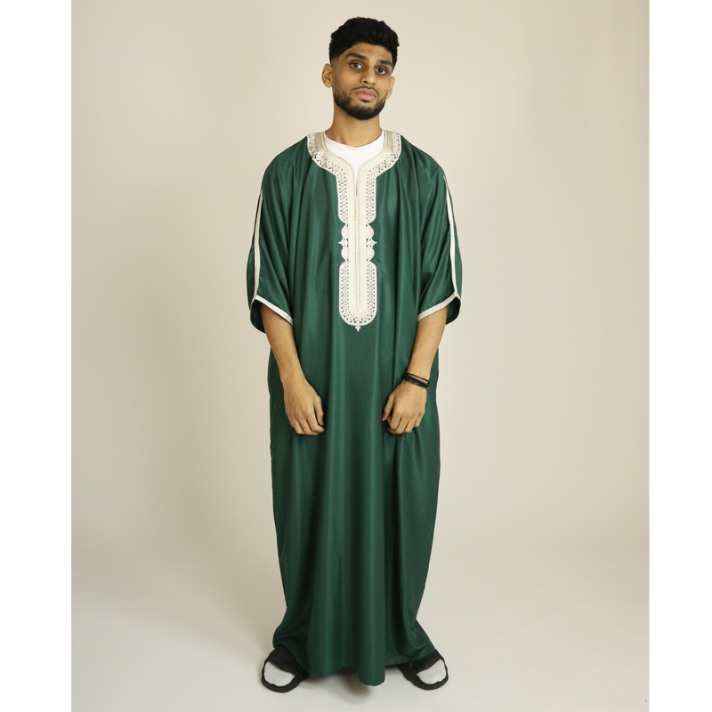Green - Gold Embroidery - Mens Moroccan Thobe