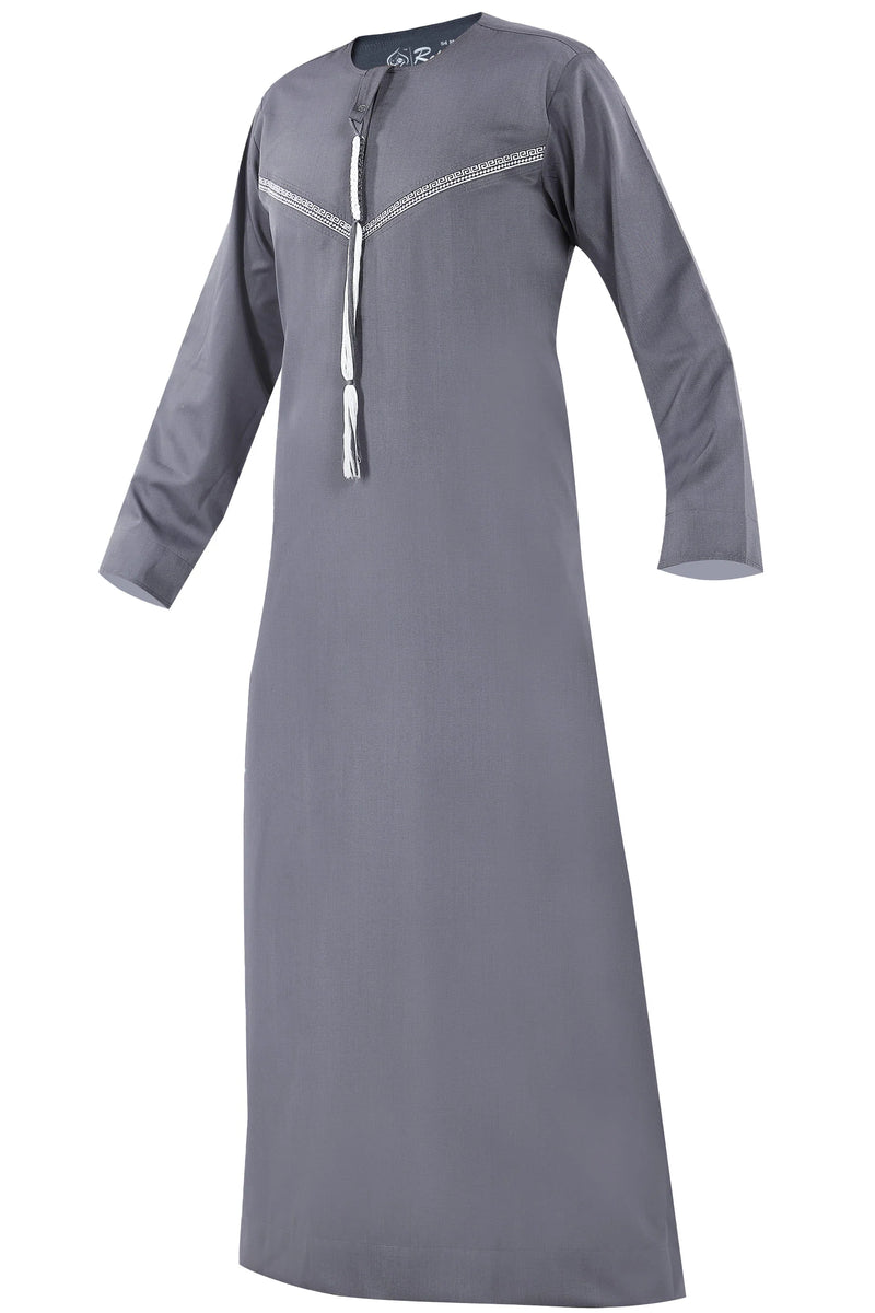 Omani Embroidery Thobe With Tassel color Light Ash Buy Royal Premium Fabric Gulf Style