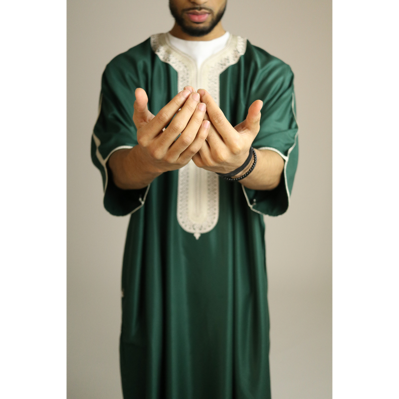 Green - Gold Embroidery - Mens Moroccan Thobe