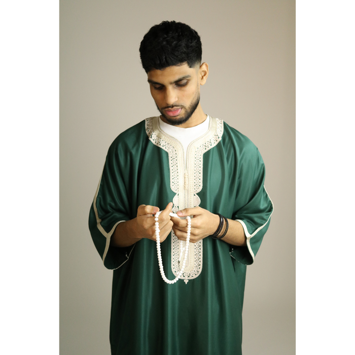 Green - Gold Embroidery - Mens Moroccan Thobe