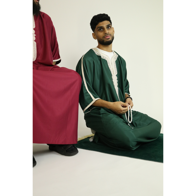 Green - Gold Embroidery - Mens Moroccan Thobe