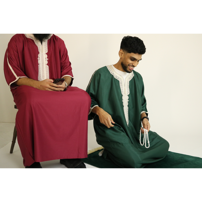 Green - Gold Embroidery - Mens Moroccan Thobe