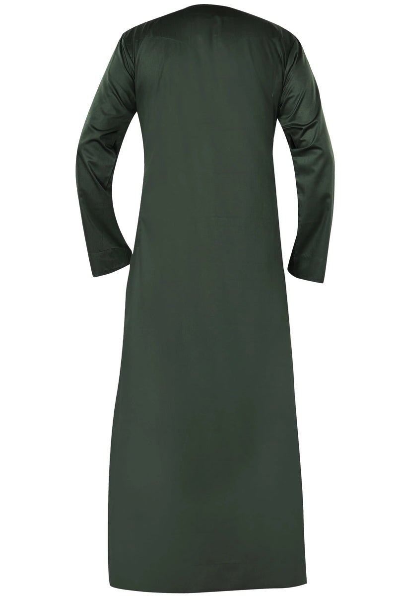 Omani Embroidery Thobe With Tassel color Dark Green Royal Premium Fabric Gulf Style