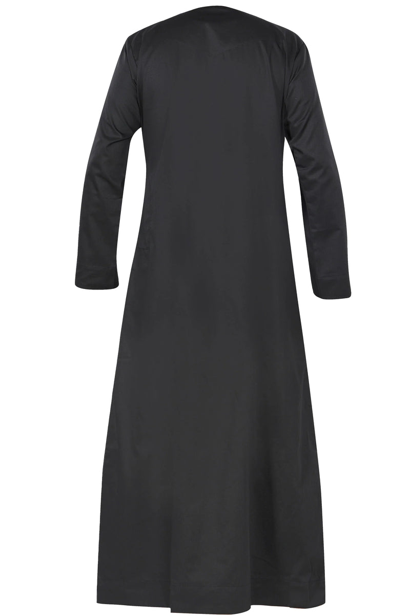 Omani Embroidery Thobe With Tassel Color Black Royal Premium Fabric Gulf Style