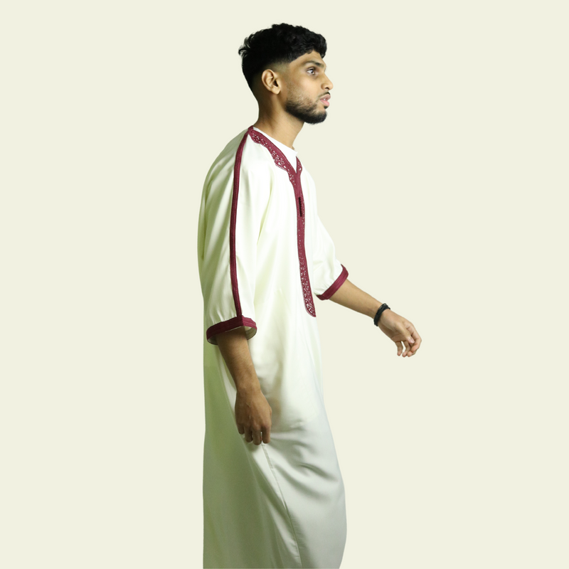 White - Red Embroidery - Mens Moroccan Thobe