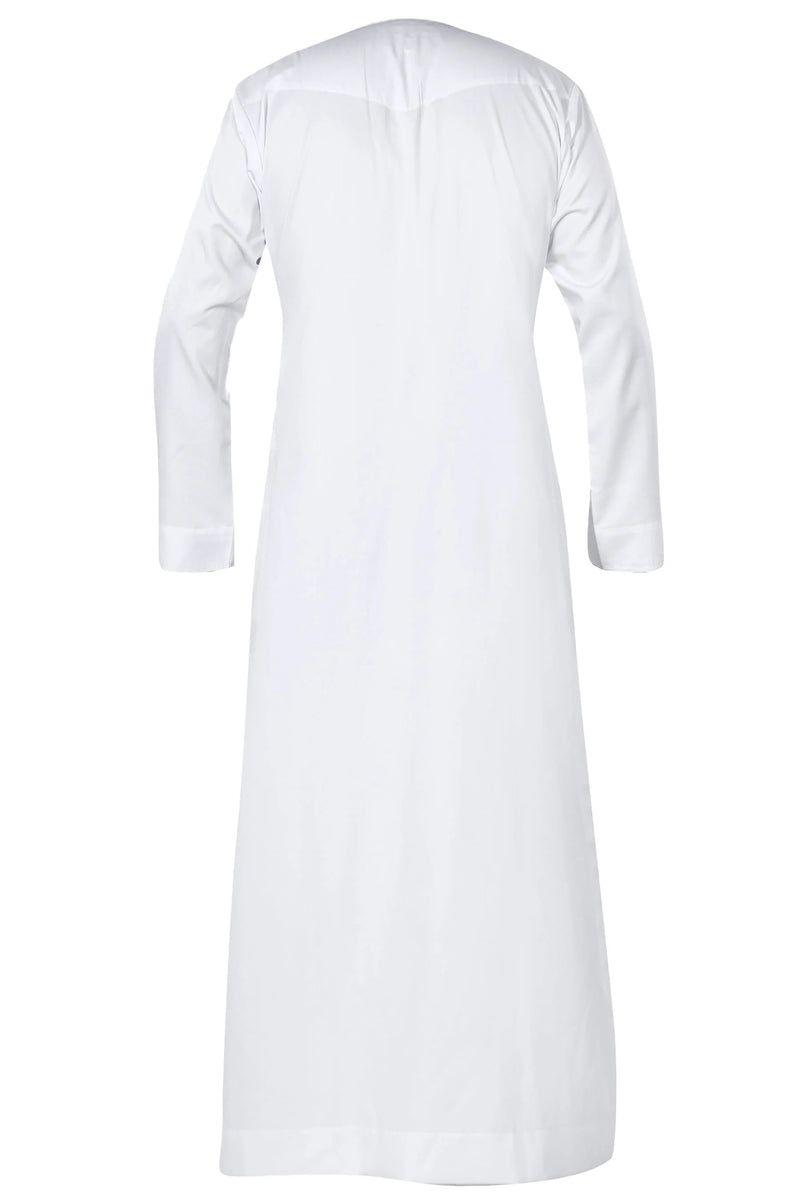Omani Embroidery Thobe With Tassel color White Royal Premium Fabric Gulf Style