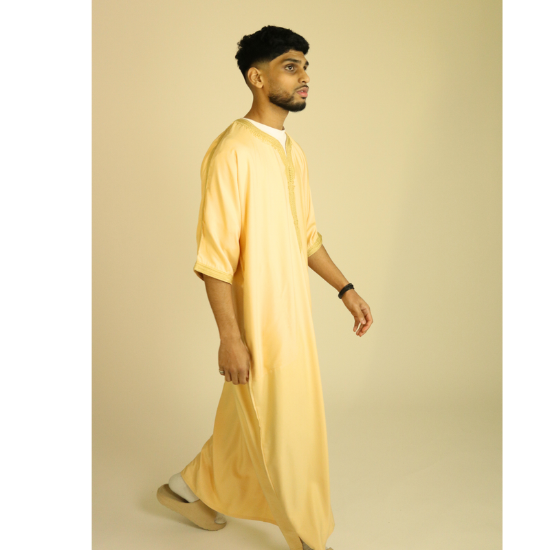 Cream - Gold Embroidery - Mens Moroccan Thobe