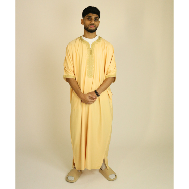 Cream - Gold Embroidery - Mens Moroccan Thobe