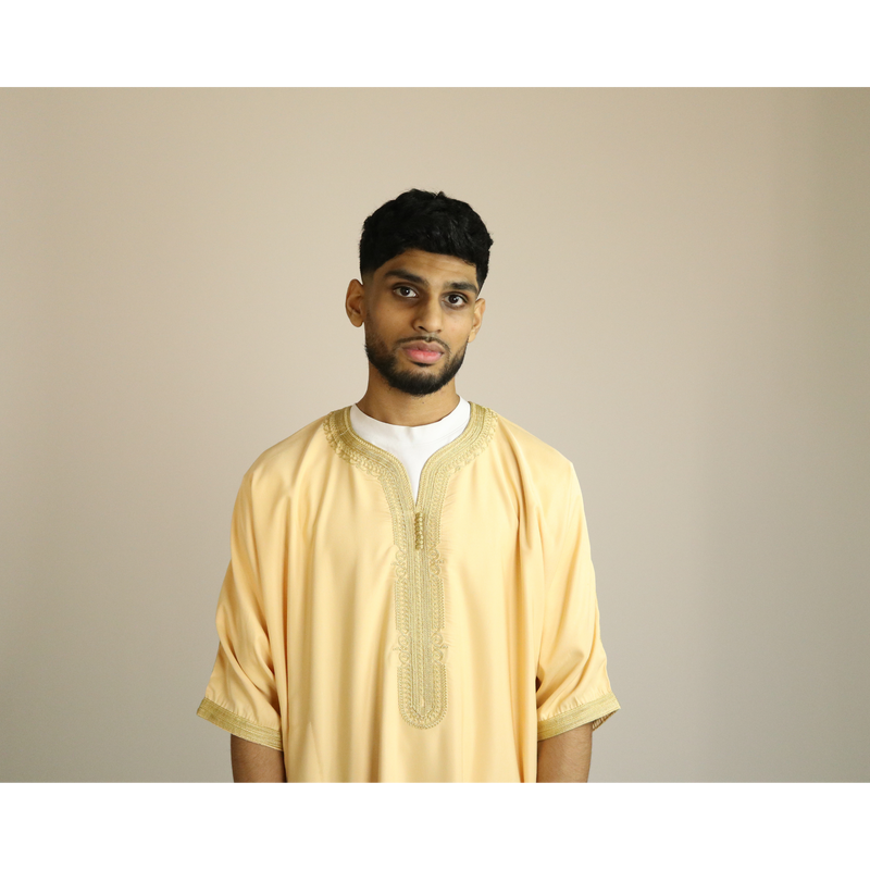 Cream - Gold Embroidery - Mens Moroccan Thobe
