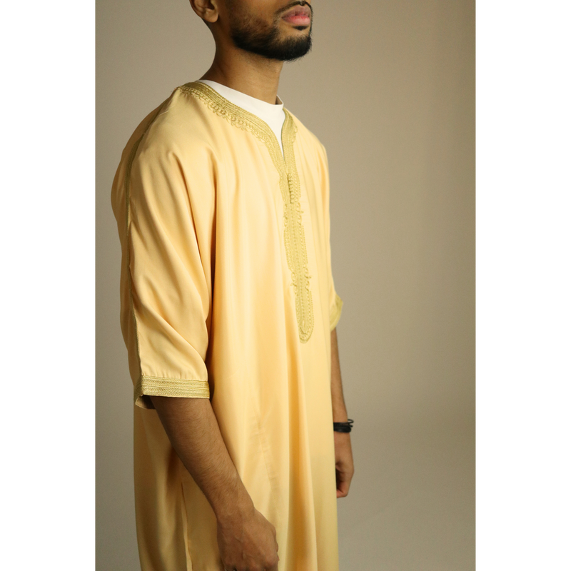 Cream - Gold Embroidery - Mens Moroccan Thobe