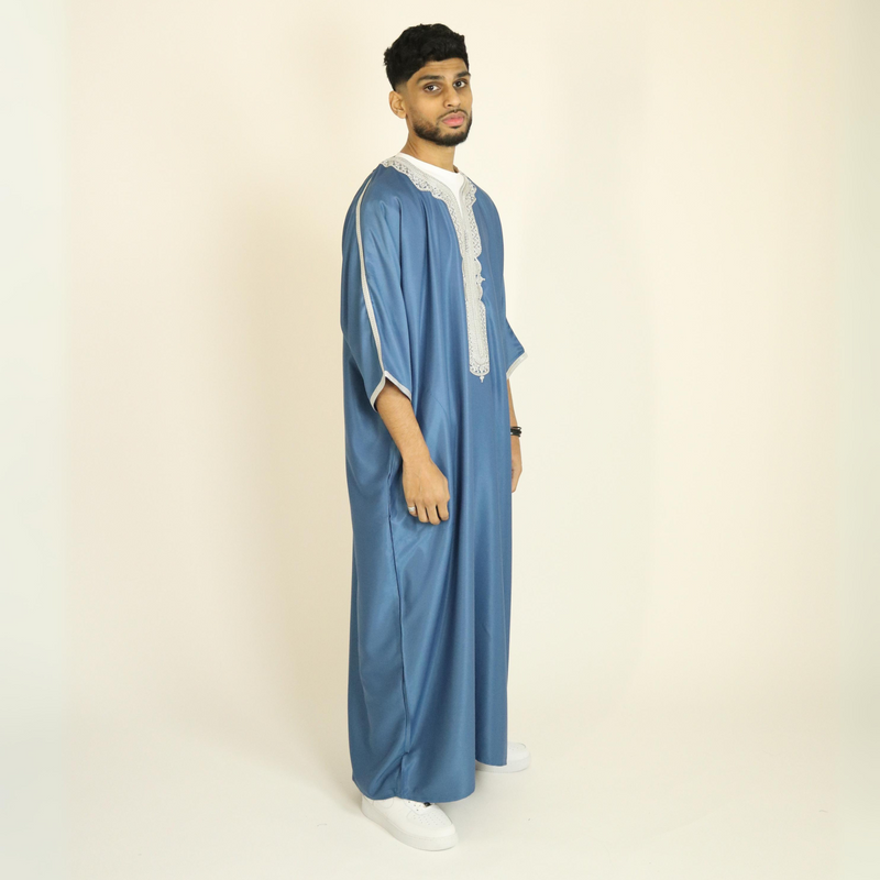 Blue - Silver Embroidery - Mens Moroccan Thobes
